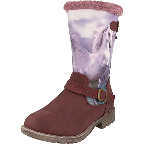 Indigo 464-105 Mädchen Kinder Schuhe Winter Stiefel Einhornmotiv Bordeaux (eu_footwear_size_system, little_kid, women, numeric, medium, numeric_29)