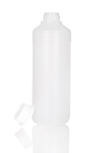 BenBow Kunststoff Flasche mit Schraubverschluss und Skala| 50x 1L| Hochwertige | HDPE-Flasche/-Behälter | Kunststoffflasche mit HDPE + PE-Stopfen
