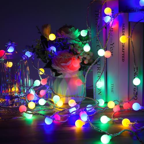 Carastek Lichterkette Kugel, Lichterkette Kugeln 13M 100 LEDs, Partybeleuchtung Außen 8 Modi, ideale Partylichterkette für Weihnachtsdeko, Hochzeit, Party usw, Wasserdicht(Bunt)