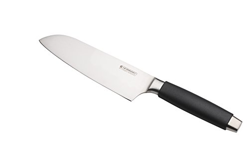 Le Creuset Santoku Messer, 18 cm 18/8 Edelstahlklinge mit glattem Schliff, Kunststoffgriff, Rostfrei, schwarz/silber