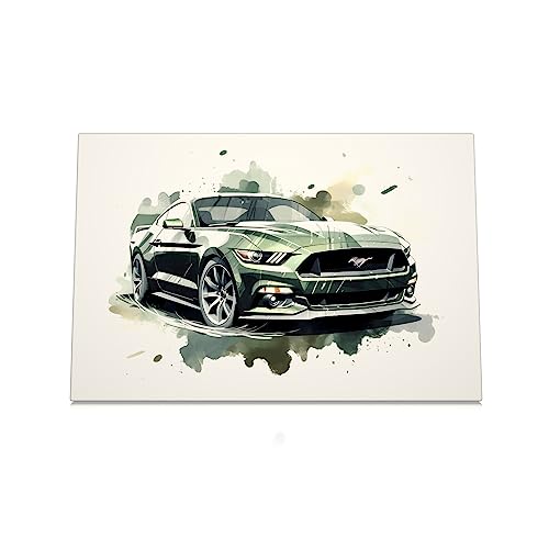 CanvasArts Watercolor Sketch Aquarell für Ford Mustang - Leinwand Bild - Auto Artwork Modern Art Wandbild Sportwagen (60 x 40 cm, Leinwand auf Keilrahmen, Ford Mustang)