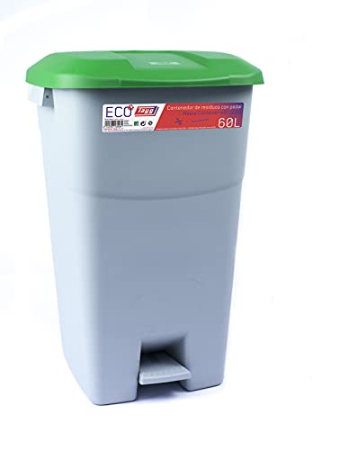 Tayg 434037 Abfallbehälter mit Pedal, grauem Boden und grünem Deckel, 50 Liter