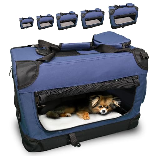 Transporttasche Hundebox Hundetransportbox faltbar Hundetasche Transportbox für Haustiere, Hunde und Katzen Haustiertransportbox (Dunkelblau, XXL)