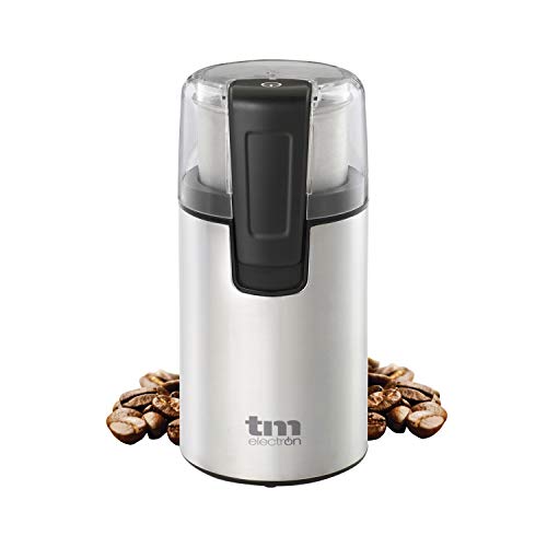 TM Electron TMPCG001 Elektrische Mühle für alle Arten von Kaffeebohnen, Edelstahlklingen, transparente Abdeckung, 70 g Kapazität, 180 W