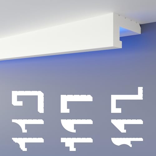 HEXIMO Schattenfuge LED Stuckleisten, XPS Styropor indirekte Beleuchtung Trockenbau Decke Deckenbeleuchtung Stuckatur Leisten Decke (20.4 Meter HLED 11)