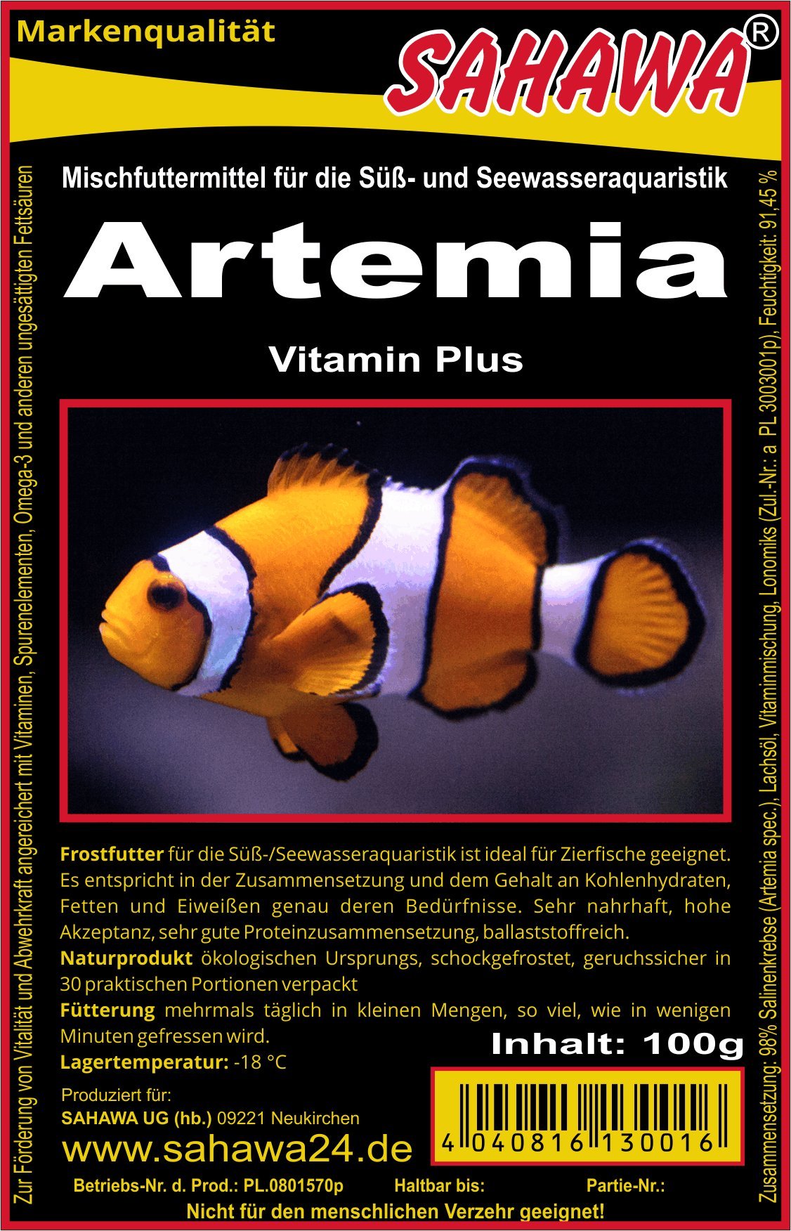 Sahawa Frostfutter Artemia 5X 100g Blister Fischfutter Vitamin+