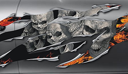 Autoaufkleber, Seitendekor: 3D Metal - Skullz on Fire Totenkopfaufkleber S070-150 cm