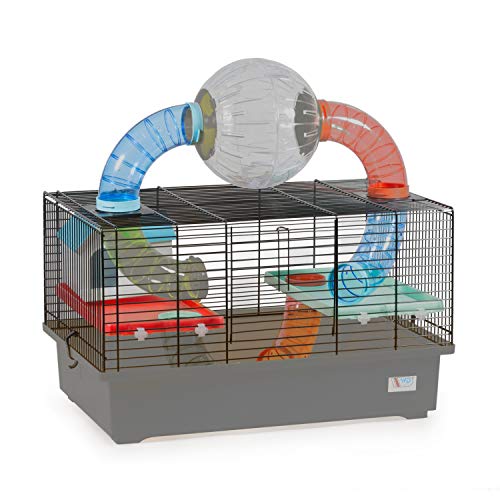 decorwelt Hamsterkäfige Grau Außenmaße 49x32,5x49 Nagerkäfig Hamster Plastik Kleintier Käfig mit Zubehör