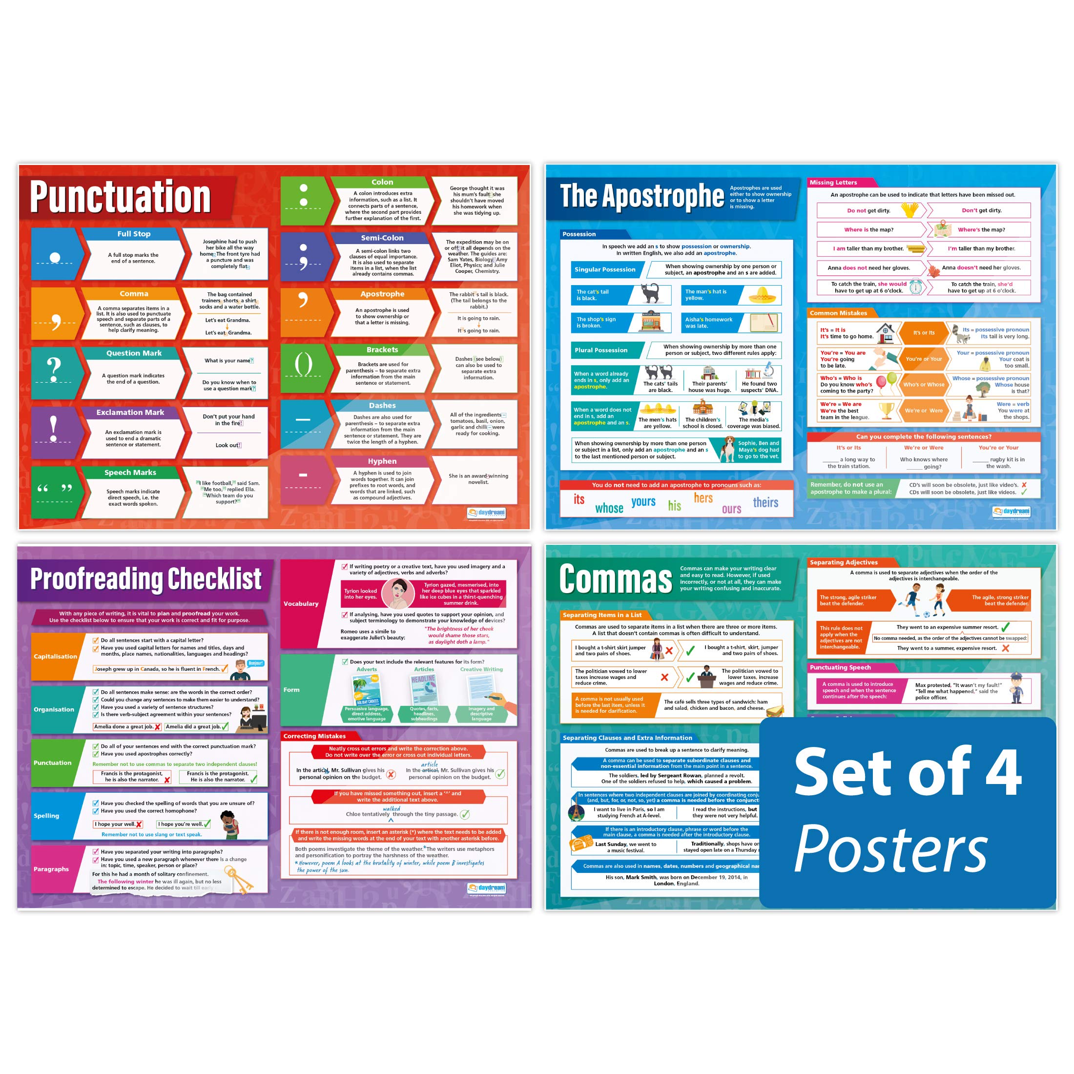 Daydream Education Poster zum präzisen Schreiben, englische Poster, laminiert, glänzend, 850 mm x 594 mm (A1), 4 Stück