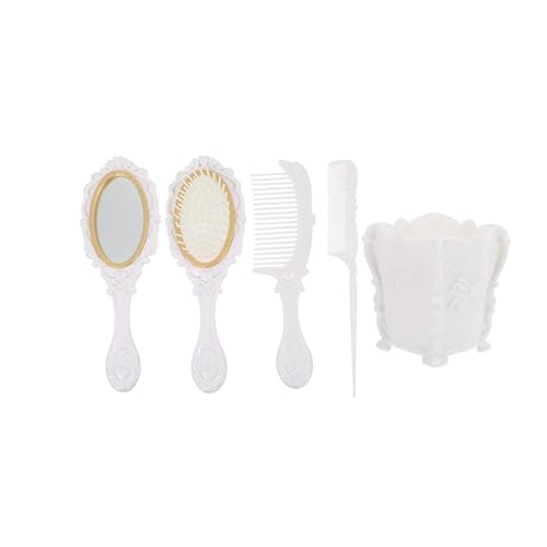 Haarbürste Kamm-Set Bürste Kamm-Set Nasshaarbürsten Perückenbürste Vintage Haarbürste Handspiegel Mit Halter Kamm Vintage (Color : White)