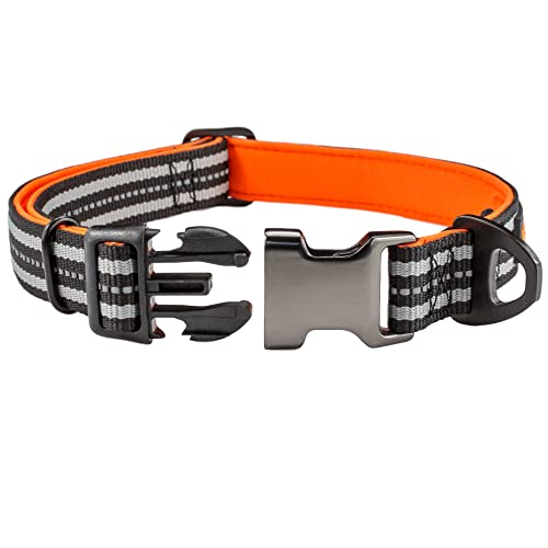 Starkes Hundehalsband Große Hunde - Schwarz Grau Reflektierend Verstellbar Gepolstert Hundehalsbänder - Aluminium V-Ring Hund Sicherheit