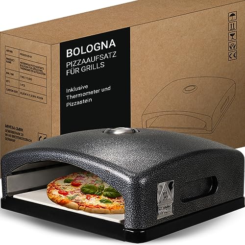Heidenfeld Pizzaaufsatz Bologna - Grillaufsatz - Pizzamaker - Edelstahl - 540°C - Thermometer inklusive - Pizzabox - integrierter Pizzastein - für Holzkohlegrill und Gasgrill - Pizza Maker