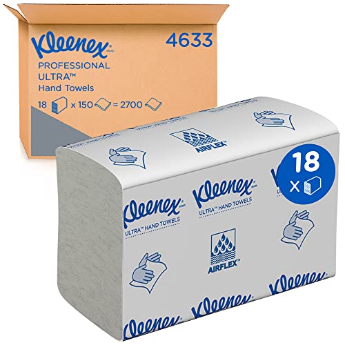 Kleenex Ultra Falt-Papierhandtücher 4633, weiß – 2-lagige Einmal-Papierhandtücher – 18 Packungen x 150 kleine Papierhandtücher (insges. 2.700)