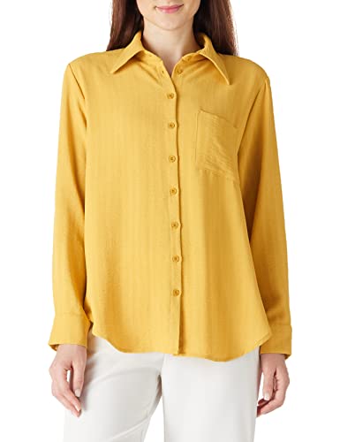 Amazon Brand - find. Legere Damenbluse, Oversize, geknöpft, mit V-Ausschnitt, Blusen, Shirts, gelb, Größe L