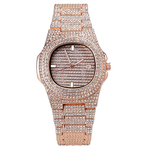 Hemobllo Damenuhren Strass kristall Uhr luxusuhr analog Quarz Armbanduhr nilpferd Uhr mit Edelstahl Armband (roségold) Armbanduhren Für Damen