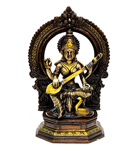 eSplanade Saraswati Maa Murti Idol Statue aus Messing für Heimdekoration und Tempel, 24,8 cm, mehrfarbig