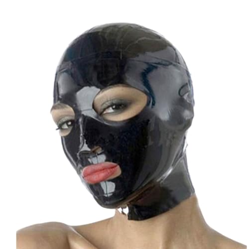 ERNZI Latex Maske Gummihaube Mit Rückenreißverschluss Für Catsuit Party Wear Kostüme Clubwear,Schwarz,S