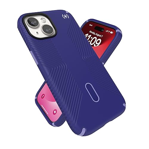 Speck iPhone 15 Hülle – ClickLock rutschfeste Interlock, MagSafe, Fallschutzgriff – für iPhone 15, iPhone 14, iPhone 13–6,1 Zoll Handyhülle – Presidio2 Grip Future Blue/Purple Ink/Sky Purple