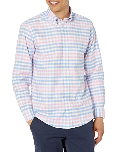 Brooks Brothers Herren Bügelfreies Stretch-Oxford-Sport-Shirt, langärmelig, Kariertes Karomuster Hemd mit Button-Down-Kragen, Pink/Blau Gingham, XL