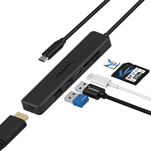 Sabrent Multi-Port USB Typ C Hub mit 4K HDMI | Leistungsabgabe (60 Watt) | 1 USB 3.0-Anschluss | 1 USB 2.0-Anschluss | SD / microSD-Kartenleser (HB-TC6C)