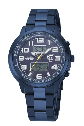 ETT Eco Tech Time Funk Solar Weltzeit Herren Uhr Chronograph mit Edelstahl Armband EGS-11445-32M