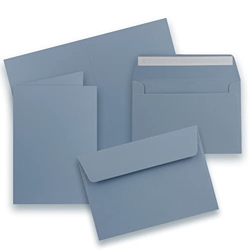 50x Faltkarten Set DIN A6 / C6 - Doppelkarten mit Umschlägen - Graublau (Blau) - 14,8 x 10,5 cm (105 x 148) - 14,8 x 10,5 cm (105 x 148mm) - Haftklebung