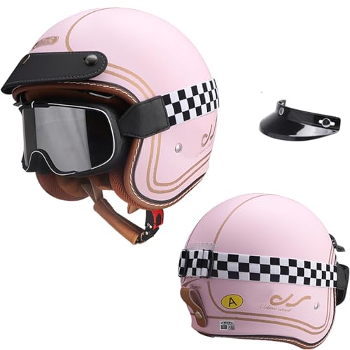 Open Face Motorradhelm mit Visier ECE/DOT Zulassung Roller Scooter Helm Moped Mofa-Helm Chopper Retro Biker Helmet für Erwachsene Herren Damen