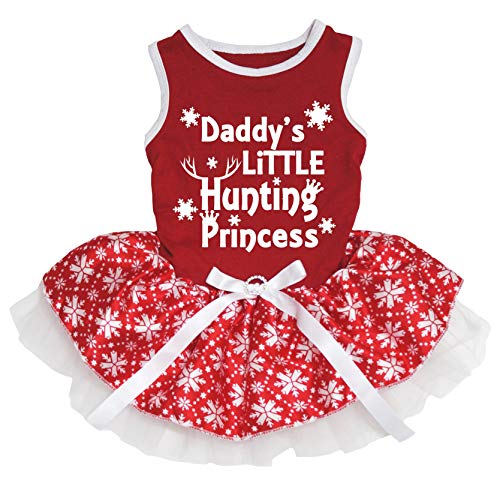 Petitebelle Daddy's Little Hunting Princess Hundekleid, Rot / Schneeflocke, Größe S