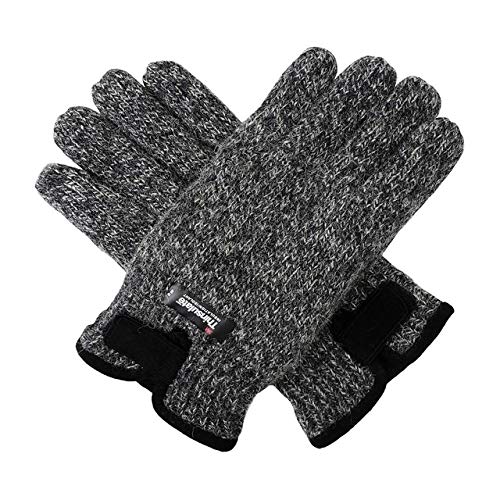 XMYNB Winterhandschuhe Mens Wool Strickhandschuhe Mit Warm Thinsulate Fleece-Futter Und Strapazierfähigem Leder Palm,Melange Grau,L-XL