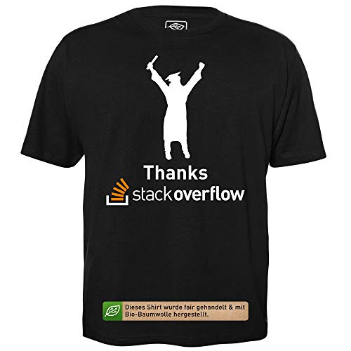 Thanks, Stack Overflow - Herren T-Shirt für Geeks mit Spruch Motiv aus Bio-Baumwolle Kurzarm Rundhals Ausschnitt, Größe XL