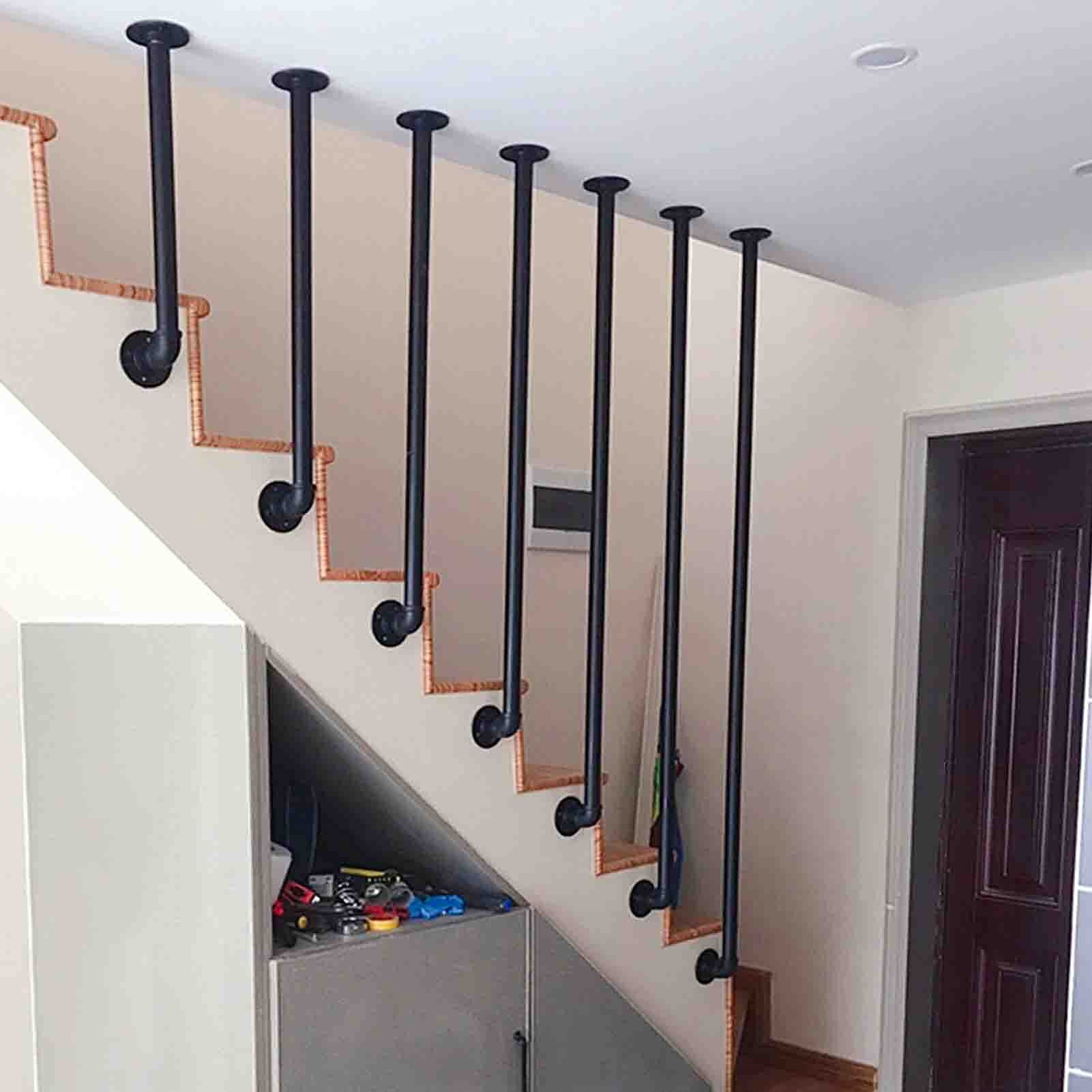 MYAOU Treppengeländer-Kit, Mattschwarz verzinktes Rohr Treppengeländer Arbeitssicherheits-Handlauf für Bar-Keller-Loft-Treppen Treppengeländer Innen, 1ft-4ft