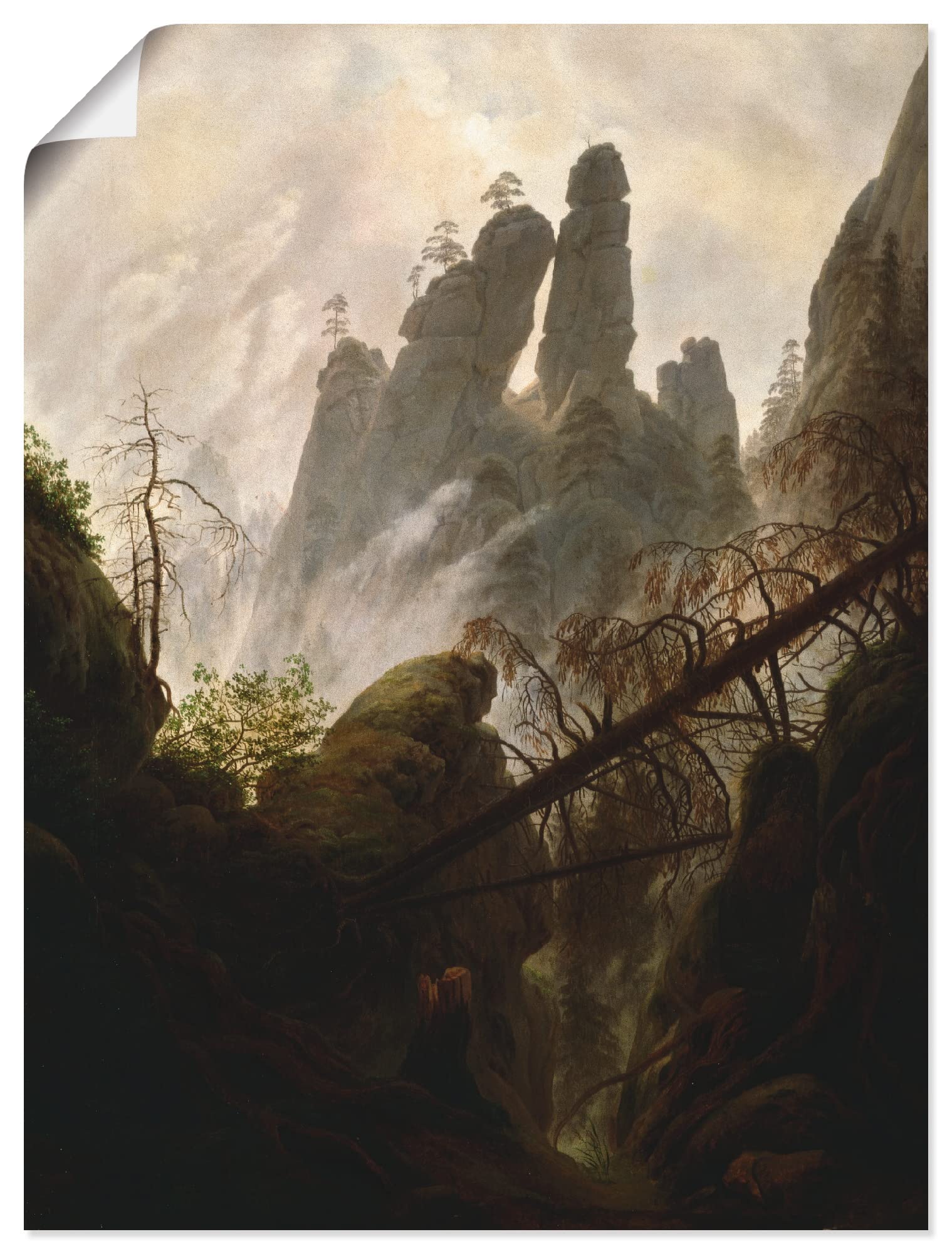 ARTland Poster Kunstdruck Wandposter Bild ohne Rahmen 30x40 cm Natur Gestein Bäume Nebel Felsenschlucht 1822/23 Romantik Caspar David Friedrich B4CB