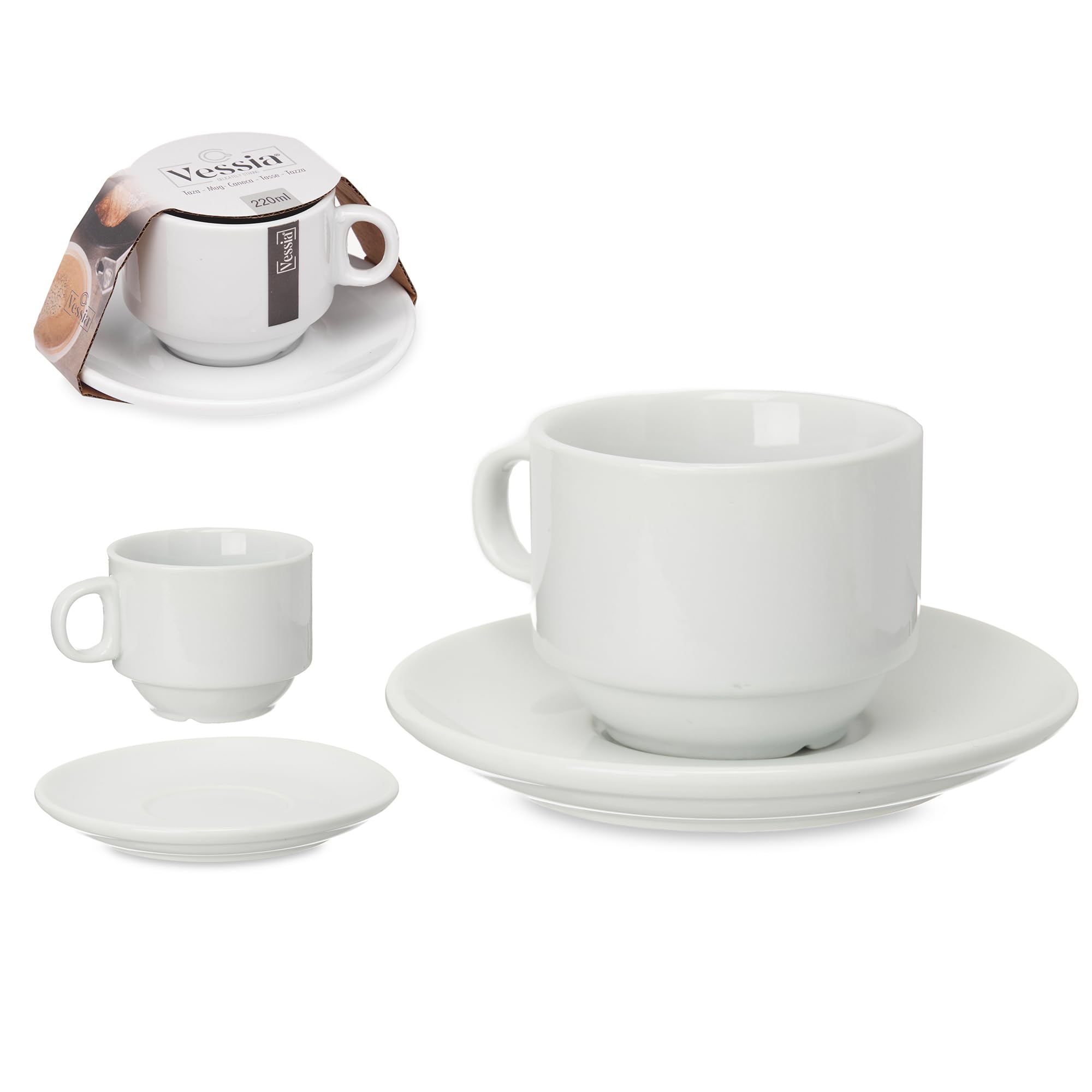 Stilvolles 12-teiliges Kaffeetassen-Set, Hochwertige Porzellan Tassen mit passenden Untertellern Kaffee Tassen Service (6 x Tassen inkl. Untertellern - 220 ml)