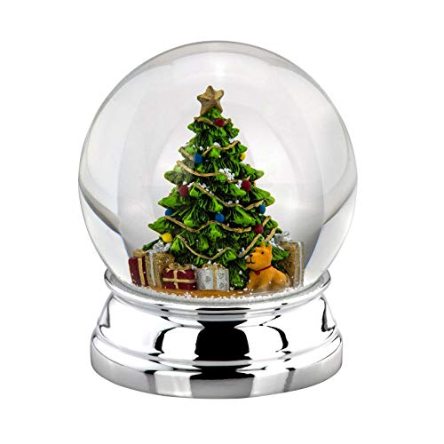 H.Bauer jun. große versilberte Glas Schneekugel mit geschmücktem Weihnachtsbaum Ø 10 cm - Winter-Weihnachts-Deko