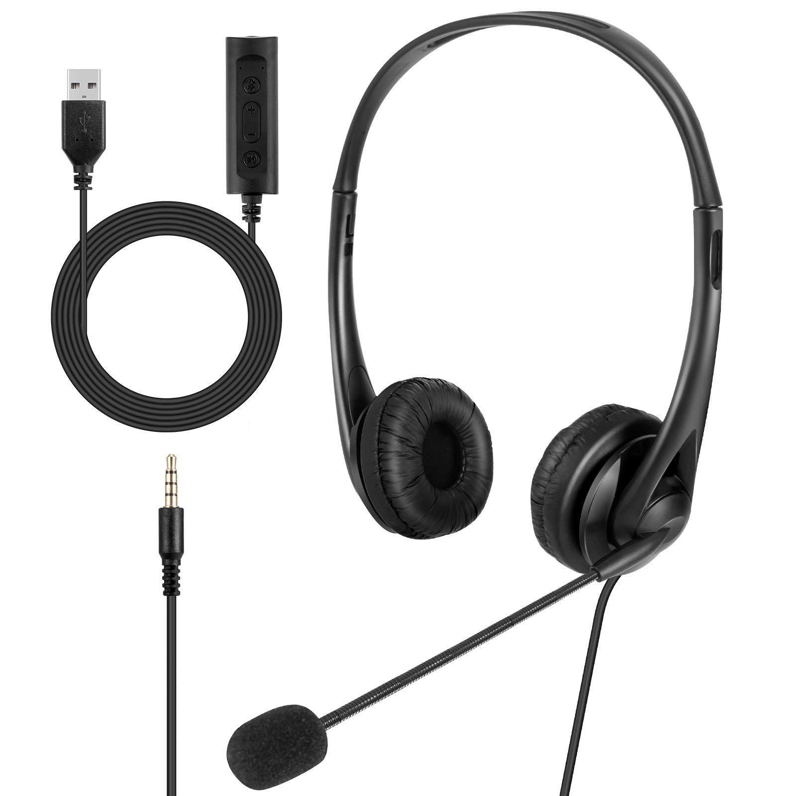 Queen.Y Kabelgebundenes Headset mit Mikrofon 3. 5 Mm/USB-Stecker Over-Ear-Geräuschunterdrückung Leichter Kopfhörer mit Mikrofon-Lautstärkeregler für PC-Handy-Skype Webinar-Callcenter
