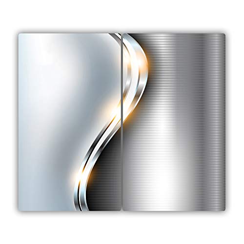 Tulup Glas Herdabdeckplatte - 2x30x52cm - Ceranfeldabdeckung Spritzschutz Glasabdeckplatte Kochplattenabdeckung und Schneidebrett - Material-Textur - Silberwelle - Silber