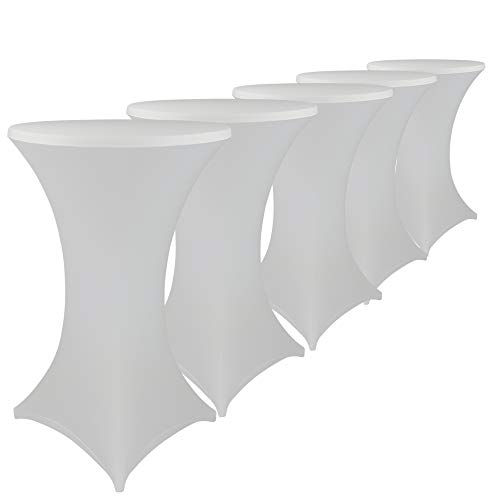 DILUMA Stehtischhussen Stretch Elastique Ø 70-75 cm Weiß 5er Set - elastische Premium Stretchhusse für gängige Bistrotische und Stehtische - dehnbarer Tischüberzug