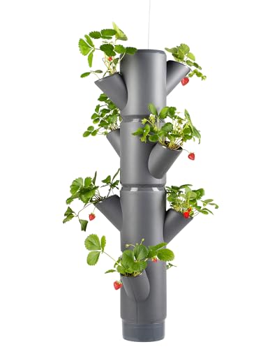 GUSTA GARDEN Sissi Strawberry (Hanging, anthrazit/grau) - Pflanzgefäß/Topf/Pflanzturm/Hochbeet für Erdbeeren - für Balkon, Garten und Terrasse - Erdbeeren und Kräuter anpflanzen