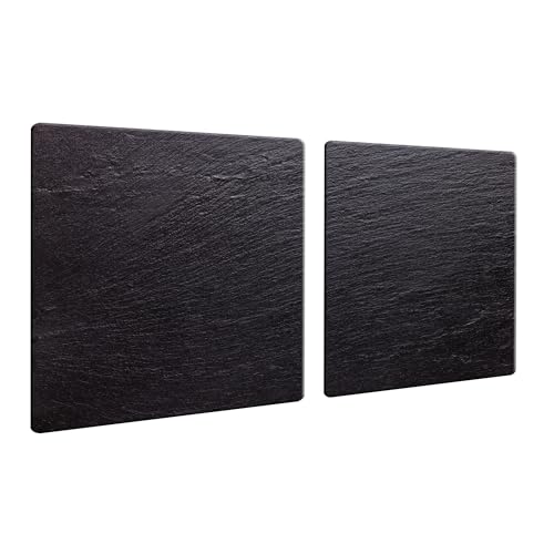 DAMU Herdabdeckplatten 2 x 40 x 52 cm Ceranfeldabdeckung Schutz Herdblende 80x52 2teilig Glas Spritzschutz Abdeckplatte Glasplatte Herd Ceranfeld Abdeckung Schneidebrett Schwarz Abstrakt