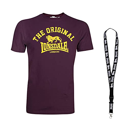 Lonsdale T-Shirt - Herren Shirts - Männer Tshirt - Kurzarm Shirt - Limited Schlüsselband (3XL, Original Oxblood)