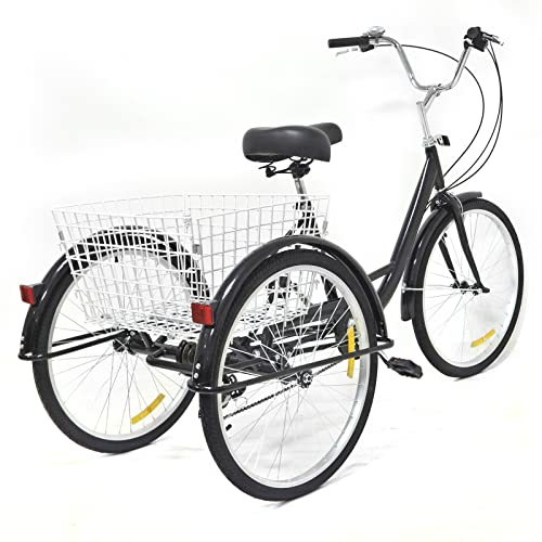 Ethedeal 8 Gänge 24 Zoll 3-Rad Dreirad Fahrrad für Erwachsene Seniorenrad mit Einkaufskor