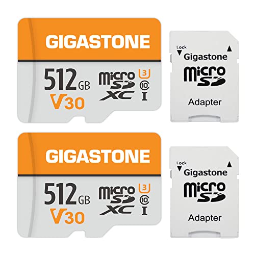 Gigastone 512GB MicroSDXC Speicherkarte 2er-Pack + SD Adapter, für Kamera, PC, Laptop und Tablet, Lesegeschwindigkeit bis zu 100MB/s, 4K UHD-Videoaufnahme, Micro SD Karte UHS-I V30 Klasse 10 U3