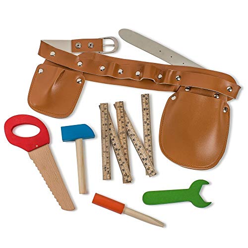 Dress Up America Construction Tool Belt Set mit fünf Holzwerkzeugen Ideal zum Pretend spielen Set umfasstHammer, Falten Lineal, Flachkopfschraubendreher, Schraubenschlüssel, Handsäge und Werkzeuggürtel