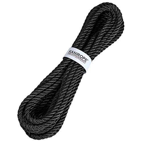 Kanirope® Bau- Aufzugseil LIFTPRO aus Polyester 18mm 10m Schwarz mit Kausche und Karabiner