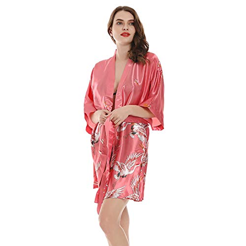 Damen Kimono Roben Ankleidekleid, Damenkleid Nachthemd Kleid Imitation Silk Roben V-Ausschnitt Weiche Druck Bademantel Pyjamas 003-XL