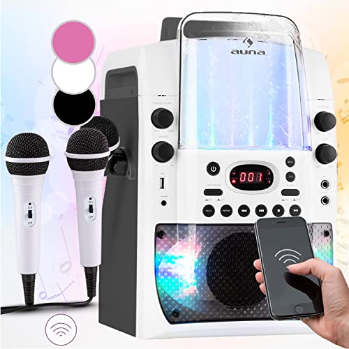 auna KTV Karaoke Musikbox mit Mikrofon, Bluetooth Karaoke-Maschine mit 2 Mikrofonen, CD Player & Lautsprecher, Partybox für Kinder & Erwachsene, LED-Display, Karaoke Anlage mit RCA-Video/AUX/USB