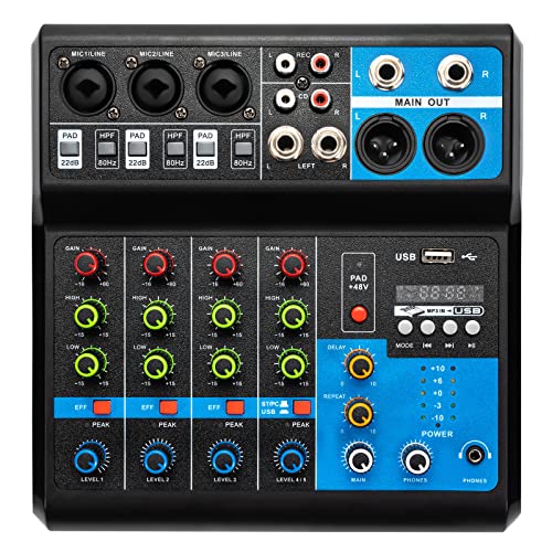 Mini Audio DJ-Mixer Live Mischpult Bluetooth 5-Kanal Stereo-Live-DJ-Audio-Mixer mit USB and Audio Interface