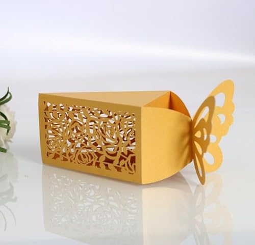 50/125 Stück Laser-Fenstergitter-Rosen-Geschenkboxen für Süßigkeiten, dreieckige Papier-Schmetterlings-Verpackungsboxen für Hochzeits-Party-Dekoration