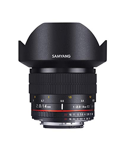Samyang 14/2,8 Objektiv DSLR Nikon F AE manueller Fokus automatischer Blendenring Fotoobjektiv, Weitwinkelobjektiv schwarz