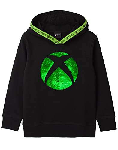 XBOX Hoodie Jungen Mädchen Kinder Flip Pailletten Spiel Black Sweater 8-9 Jahre